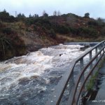 Photo of the Lowerymore river in County Donegal Ireland. Pictures of Irish whitewater kayaking and canoeing. Top section steps river right - High water. Photo by Seanie