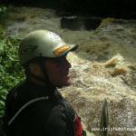 Photo of the Dargle river in County Wicklow Ireland. Pictures of Irish whitewater kayaking and canoeing. Dave scouting below main falls. Photo by Rob Coffey