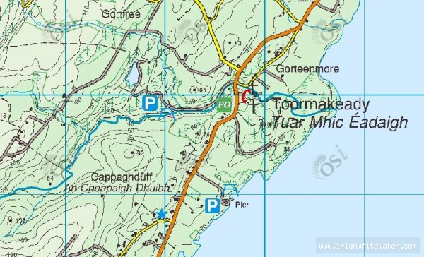 Map to Tourmakeady Waterfall River - Tourmakeady Waterfall