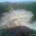 Photo of the Coomeelan Stream in County Kerry Ireland. Pictures of Irish whitewater kayaking and canoeing. Downstream from third bridge, big drops at horizon line. Photo by Daith